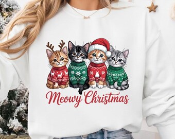 Meowy Christmas Cats Clipart, Kitten Sweater Design (svg, png, eps, pdf)