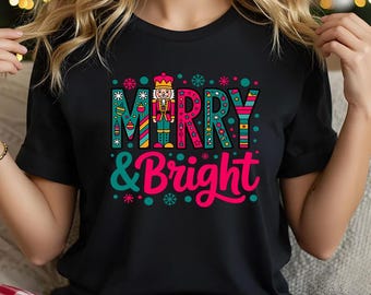 Merry & Bright Nutcracker Clipart, Christmas Sublimation (png, eps, pdf, svg)