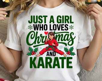 Christmas Karate Girl Design, Holiday Martial Arts Clipart (svg, png, eps, pdf)