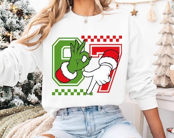 Grinch 67 Christmas SVG, Funny Holiday Hand Gesture Design, Xmas Shirt Graphic, Grinchy Christmas SVG PNG