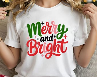 Merry And Bright Christmas Design, Holiday Lettering (svg, png, eps, pdf)