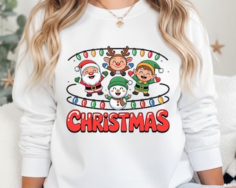 Cute Christmas Characters Clipart, Santa Reindeer Elf Snowman PNG, Holiday T Shirt Sublimation Design