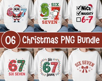 Christmas 67 Number PNG Bundle, Holiday Shirt Graphics (6 PNG Set)