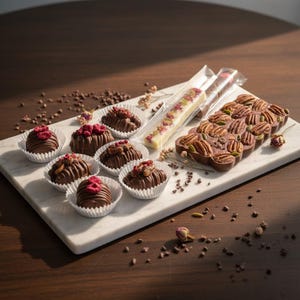Gourmet-Schokoladen-Geschenkbox: Mit Nuss gefüllte Datteln, belgische Tafel & Himbeersticks