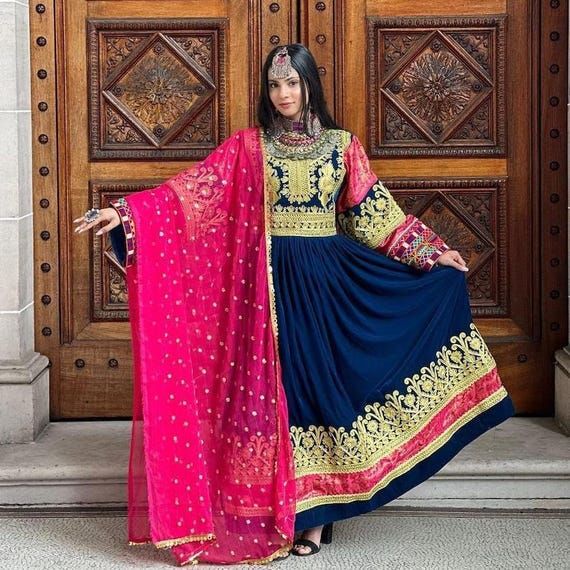 navy blue dress with dupatta SOLID NAVY BLUE EMBELLISHED DUPATTA ANARKALI SET