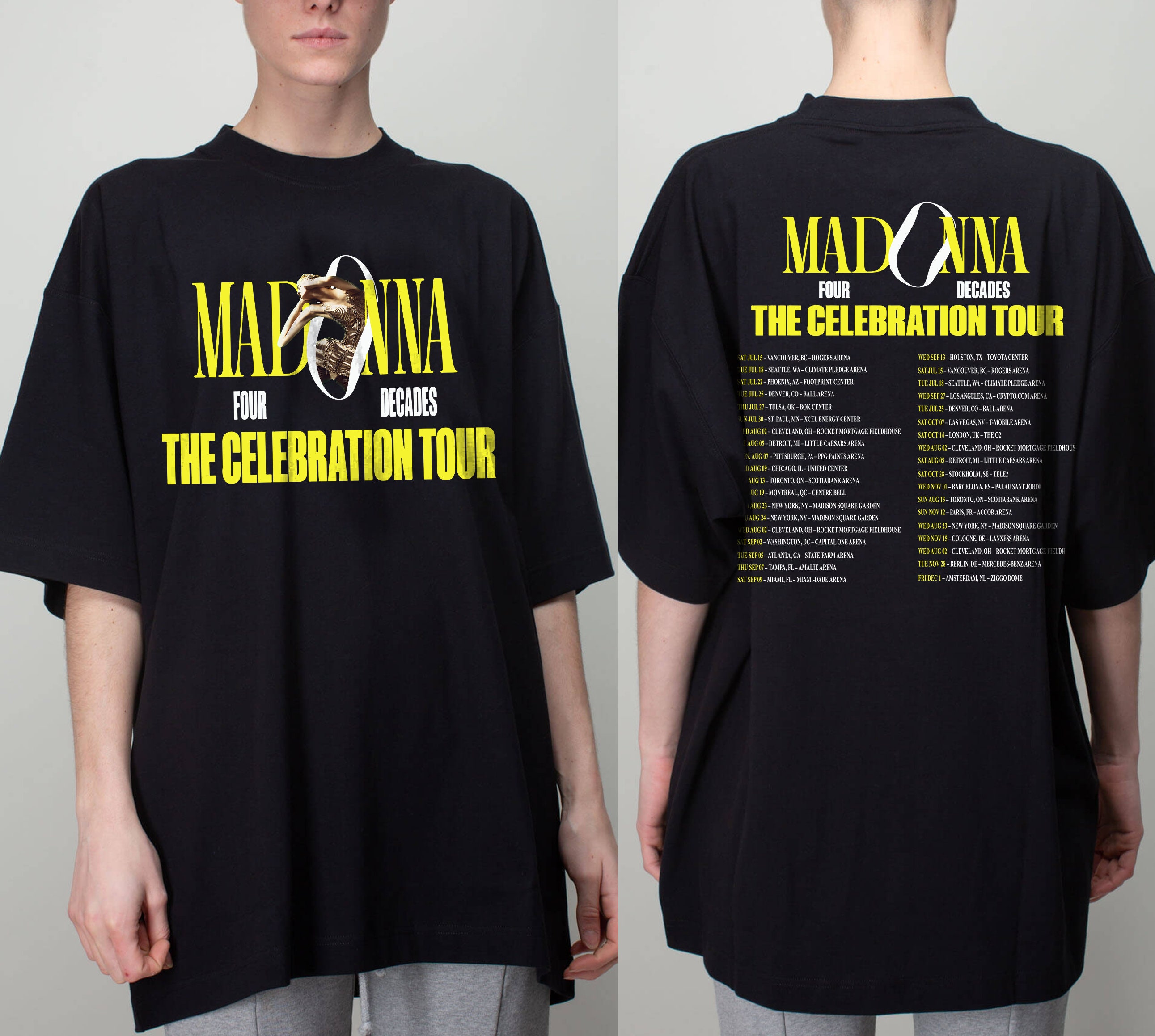 Discover Madonna Four Decades The Celebration, Madonna Tour 2023 Zweiseitiges T-Shirt