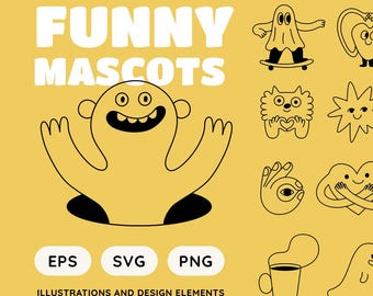 Funny Mascot Clipart, Playful Character Vector Illustrations, Cute Branding Graphics, (SVG, PNG, EPS)