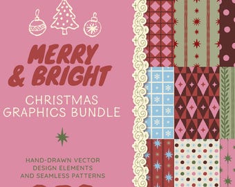 Vintage Christmas Graphics Bundle, Hand-Drawn Vector Patterns, Festive Illustrations (Digital Download)