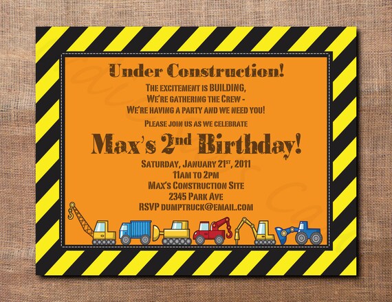 Printable Custom Construction Party Birthday Invitation (DIY Print at Home) Il_570xn