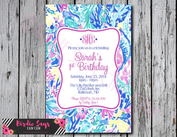 Lilly Pulitzer Birthday Invitation Mermaid Cove Inspired Monogram (Graduation, Baby Shower, Bridal Shower, Bridal Shower, Sweet sixteen) Il_570xn
