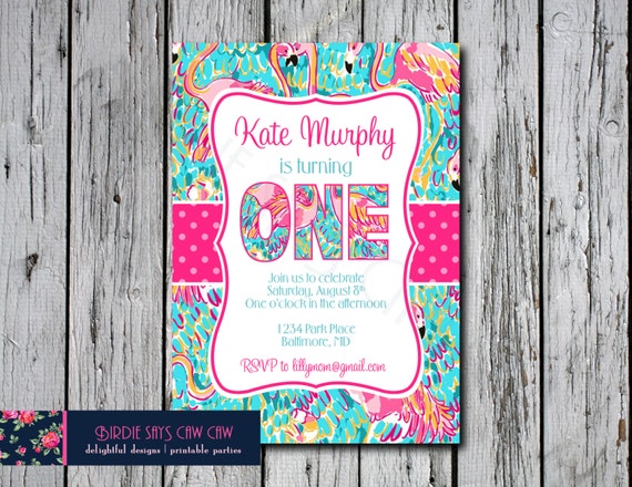 Lilly Pulitzer Birthday Invitation, Peel and Eat, Flamingo, Lilly Pulitzer Inspired, Printable Invitation, First Birthday, Graduation, Bride Il_570xn