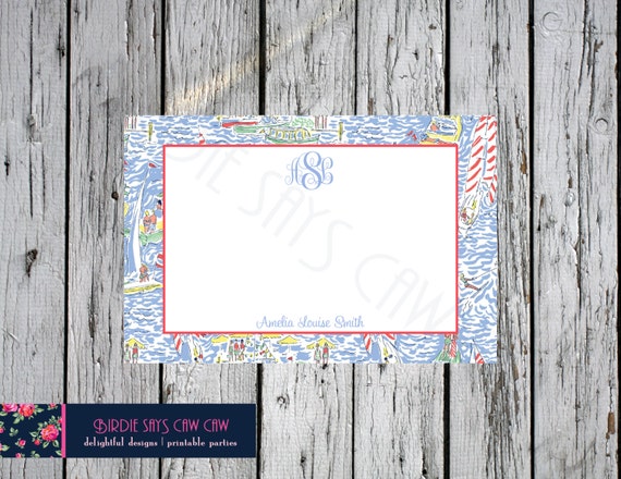Lilly Pulitzer Get Nauti Inspired Monogram Note Card (Graduation, Bridal shower, Baby Shower, Birthday, Sweet sixteen) Il_570xn