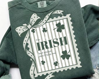 I'm Irish But Don't Kiss Me Postage Stamp Png, St. Patrick's Day Shirt Design, Coquette St. Patty's Sublimation Design, Digital Dowload