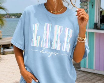 Trendy Lake Days PNG, Preppy Summer Shirt Sublimation Design, Striped Lake Day Shirt Design, Girly Cottage Time PNG