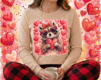 Valentine Raccoon with Heart PNG, Animal Graphic (Digital Download)