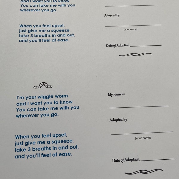 Wiggle Worm Poem, Worry Worm Printable, Worry Worm Adoption Doc, Fidget Worm Poem and Adoption Doc, ADHD Aid, Calming Aid for School, PDF001