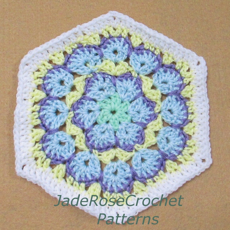 Crochet Pattern, Hexagon, Afghan Block, or Trivet, African Flower, Flore Pleno in full blossom PDF801 image 4