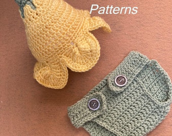 Buttercup Baby Crochet Pattern, Newborn to 6 months, Newborn Photo Prop, Buttercup Infant Hat, Diaper Cover, PDF413