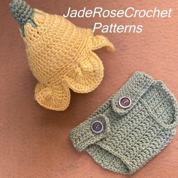 Buttercup Baby Crochet Pattern, Newborn to 6 months, Newborn Photo Prop, Buttercup Infant Hat, Diaper Cover, PDF413