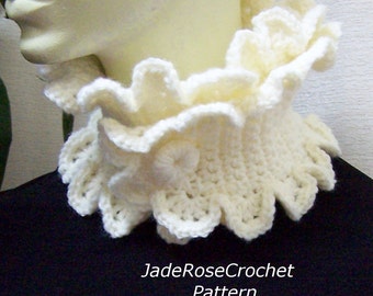 Ruffled Scarf Crochet Pattern, Buttoned Neckwarmer, Ruffled Cowl Crochet Pattern, Feminine Scarf,PDF213