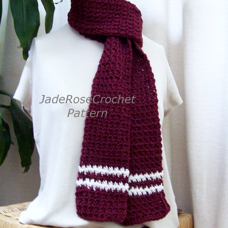 Crochet Scarf Pattern, Easy Striped Scarf, Unisex Scarf Pattern, Team Scarf, Team Colors PDF216 image 1