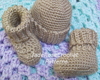 Crochet Booties and Hat Pattern, Crochet Baby Hat Pattern, Hat and Booties, Newborn Hat and Booties, Premie - 6 Months PDF401