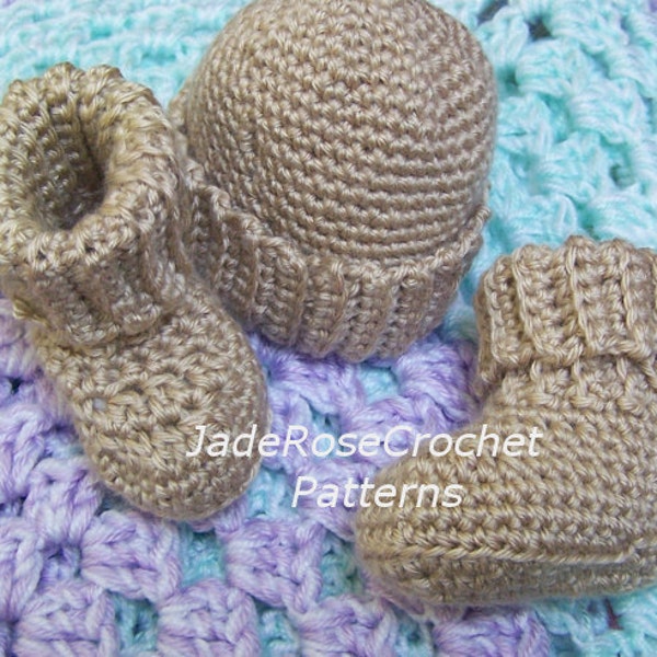 Chaussons au crochet et modèle de chapeau, modèle de chapeau de bébé au crochet, chapeau et chaussons, chapeau et chaussons pour nouveau-né, Premie - 6 mois PDF401