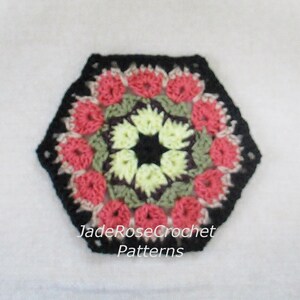 Crochet Pattern, Hexagon, Afghan Block, or Trivet, African Flower, Flore Pleno in full blossom PDF801 image 5