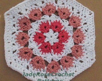 Crochet Pattern, Hexagon, Afghan Block, or Trivet,  African Flower, Flore Pleno (in full blossom) PDF801