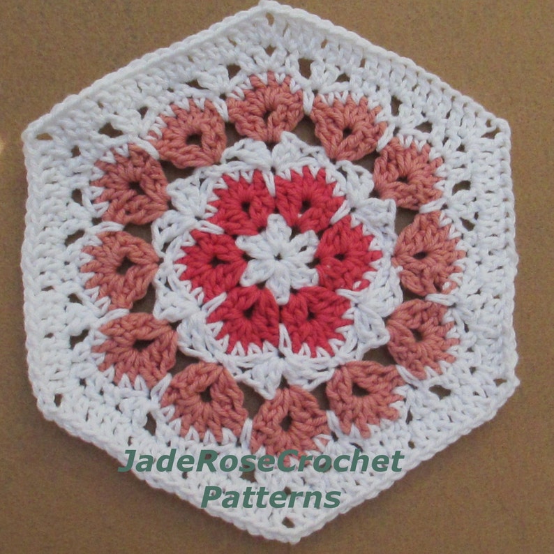 Crochet Pattern, Hexagon, Afghan Block, or Trivet, African Flower, Flore Pleno in full blossom PDF801 image 1