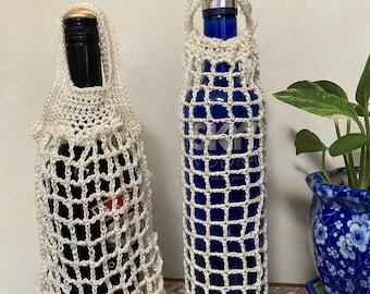 Wine Bottle Bag Crochet Pattern, Drawstring Tote, Bottle Cozy Crochet Pattern, Net Market Bags, Sling Bag for Seniors, Disabled  PDF 523