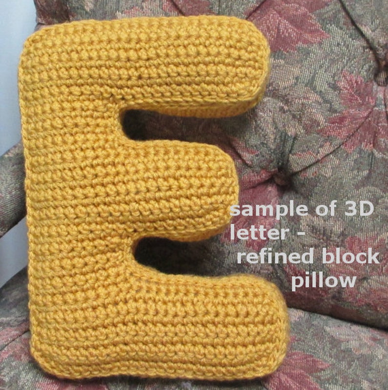 Crochet Letters Patterns F 3D Pillow, Crochet Letter F Applique Pattern, Decorative Accent Pillows in 5 sizes image 2