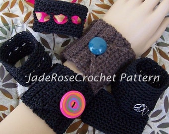 Crochet Cuff Pattern, Crochet Bracelet Pattern,Crochet Jewelry Patterns, Quick and Easy Crochet Patterns, Buttoned Cuff, Ribbon Cuff, PDF600