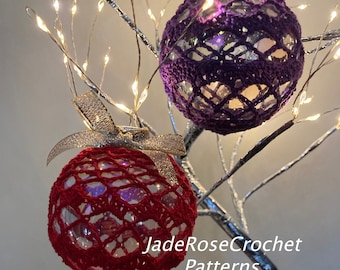 Christmas Ball Covers Crochet Pattern, 2 Ornament Covers, Christmas Tree Decorations, Christmas Bauble Covers for 2-1/2 inch Balls, PDF712