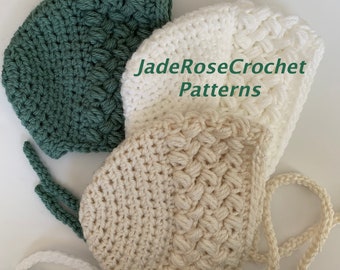 Crochet Baby Bonnet Pattern, Classic Hat with Ties (PDF)