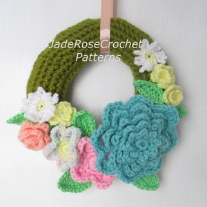 Crochet Pattern Wreath of Flowers for Spring Home Decor 10 Inch Instant Download PDF 301 and 703