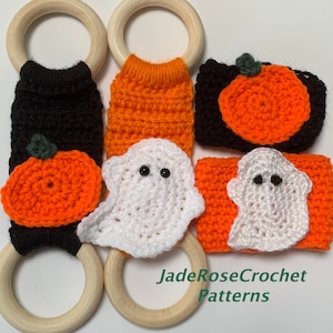 Crochet Ghost and Pumpkin Patterns, Halloween Towel Holder and Cup Cozies, Ghost Cozy and Towel Holder, Pumpkin Cozy and Towel Holder PDF350