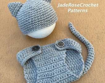 Cat Hat and Diaper Cover, Baby Cat Crochet Pattern, Newborn to 9 months, Newborn Photo Prop, Cat Infant Hat, Diaper Cover, PDF414