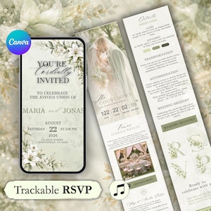 Sage Green Wedding Website Template Canva, Editable Wedding Invitation, RSVP Form, Floral Digital Invite, Wedding Website