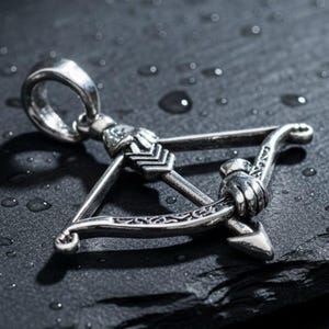 Stainless Steel Bow and Arrow Pendant Necklace, Handmade Twisted Design, Symbol of Strength Focus Direction