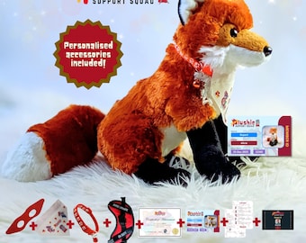 Personalised Emotional Support Plushie Red Fox With Custom Bandana
