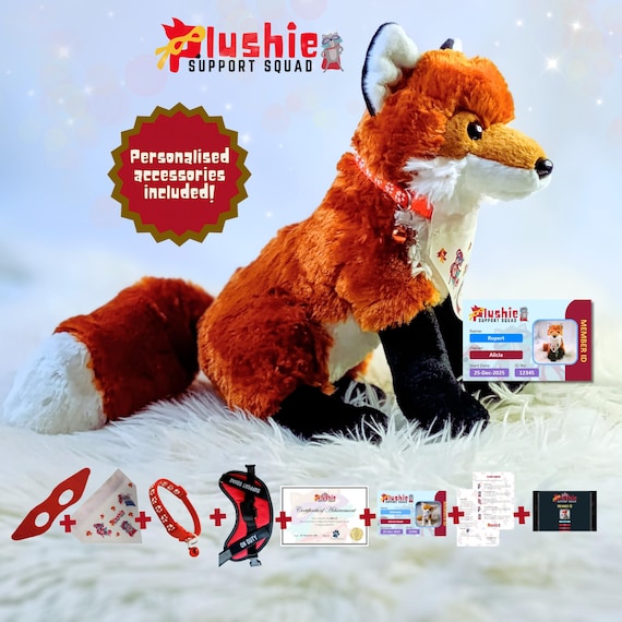 Personalised Emotional Support Plushie Red Fox With Custom Bandana