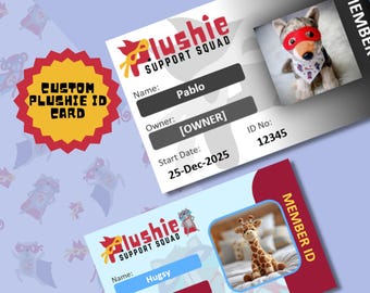 Personalised ESSA Plushie ID Card (plastic) with custom photo & details, Emotional Support Plushie Accessories, stuffed toy anxiety gift