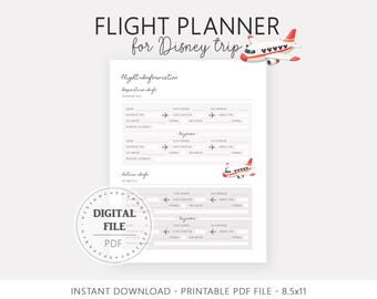 Printable Flight Planner for Disney Trip, Magical Family Vacation, Flight Information Sheet for Disney Trip, Mouse Theme Park Flight Planner
