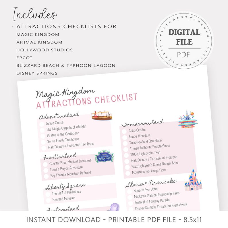 Printable Ride Checklists for Disney World, Magical Family Trip Planner ...