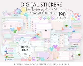 Paquete de pegatinas digitales para planificadores de vacaciones mágicas, álbum de recortes de viajes mágicos, pegatinas digitales PNG para agentes de viajes Mouse, mega paquete de pegatinas