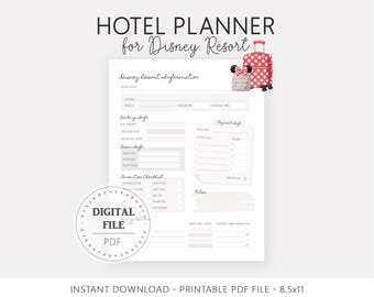 Printable Hotel Planner for Disney World, Magical Family Trip, Resort Information Sheet for Disney Family Vacation, Theme Park Hotel Planner