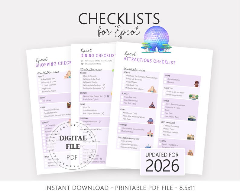 Printable Planner Checklists for Disney World, Magical Family Trip, WDW ...