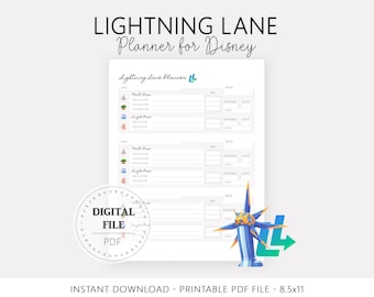 Printable Lightning Lane Planner for Disney World, Magical Family Trip Planning, Lightning Lane Information Sheet for Disney Family Vacation