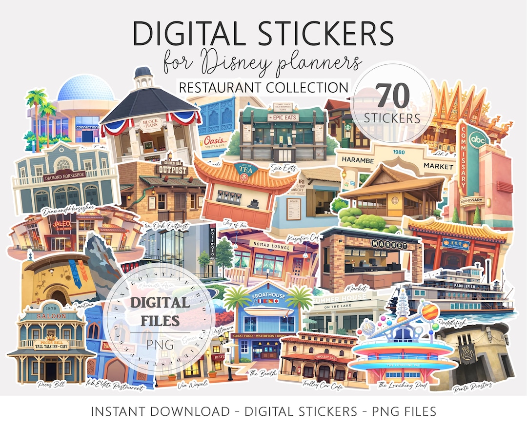 Restaurant Sticker Editable Restaurant Sticker Bundle for Theme Park Vacation Planners, Mouse ...